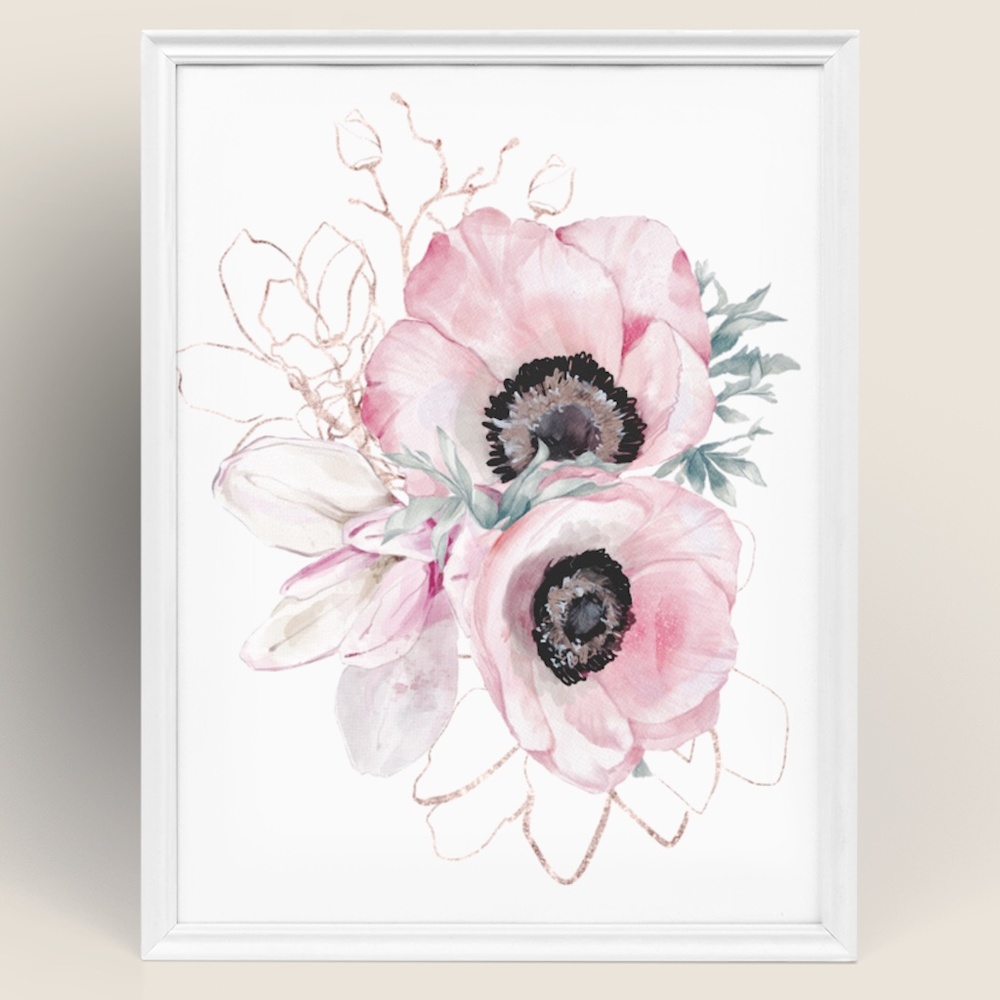 Wall Art Watercolor Pink Flowers Print Unframed - Picture 6 of 10